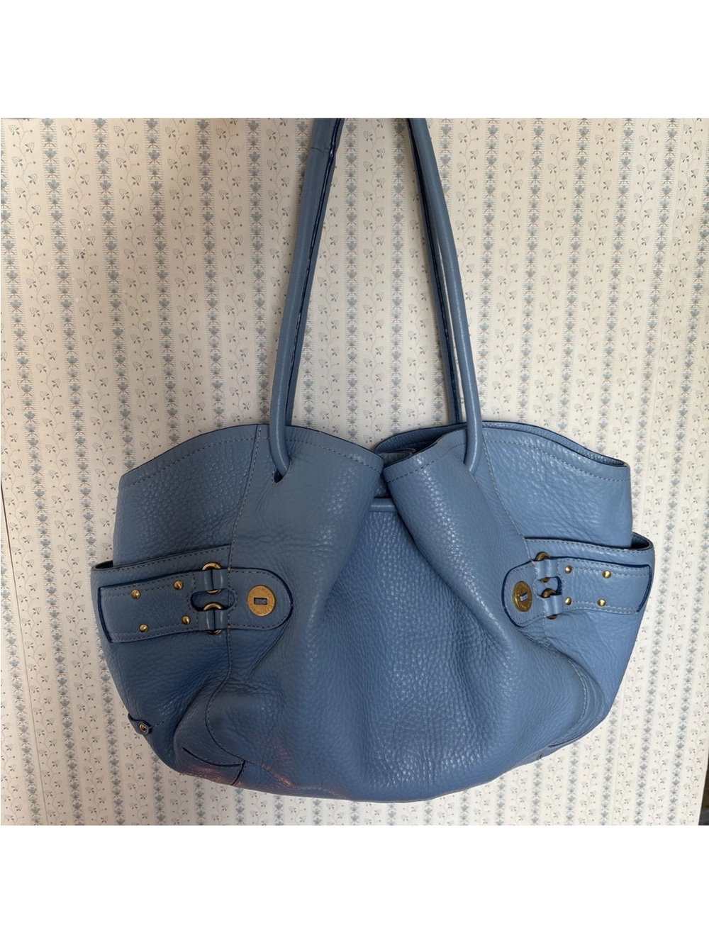 Cole Haan Light Blue Pebbled Leather Tote